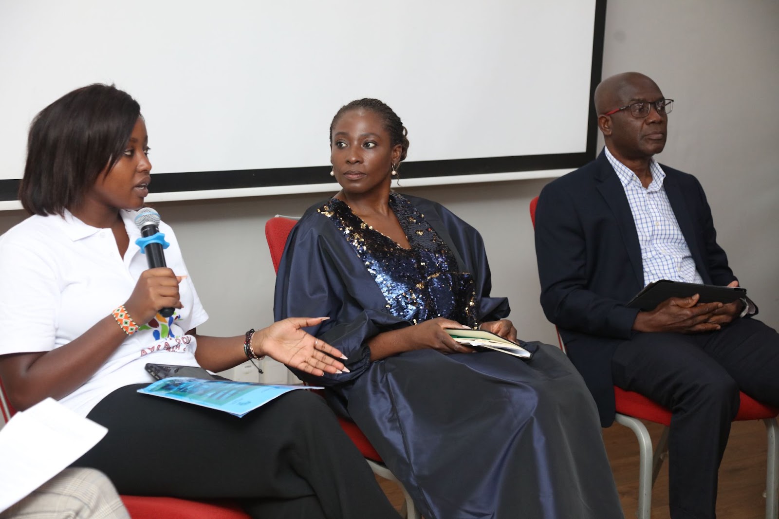 Left to Right: Ms Anita Soina, A Climate Justice Advocate,Ms Serah Makka, ONE Africa Executive Director and ·   Dr. John Asafu-Adjaye, Senior fellow, Africa Centre for Economic Transformation during the One Campaign media briefing at the start of the Africa Climate Summit in Nairobi Kenya.