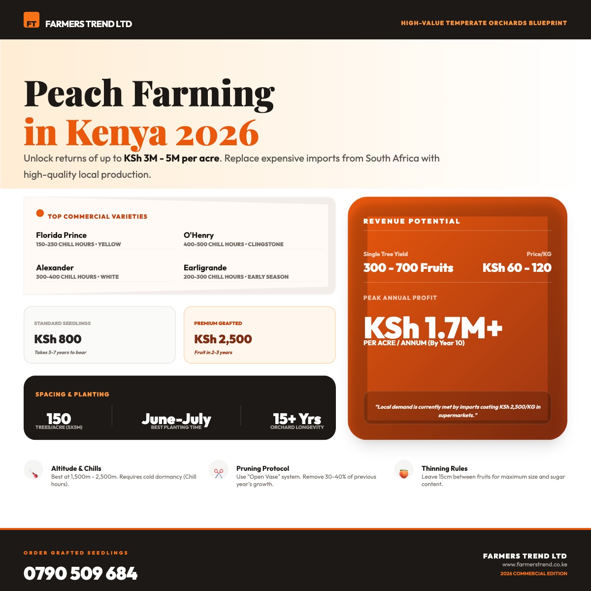 Peach Farming in Kenya 2026 The Complete Guide to Earning KSh 1.7 Million Per Acre with Grafted Trees 2 Peach Farming in Kenya: The 2026 Commercial Guide to High-Value Temperate Orchards