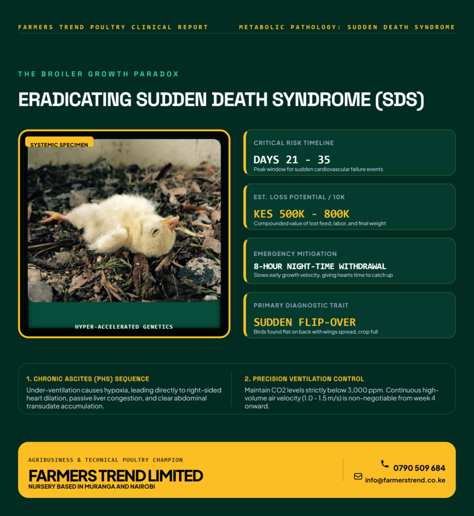Flip-Over Disease in Broilers: How to Prevent SDS and Ascites Through Feed Restriction 2 The Broiler Growth Paradox: Eradicating Flip-Over Disease (SDS) and Ascites through Precision Nutrition and Ventilation Management